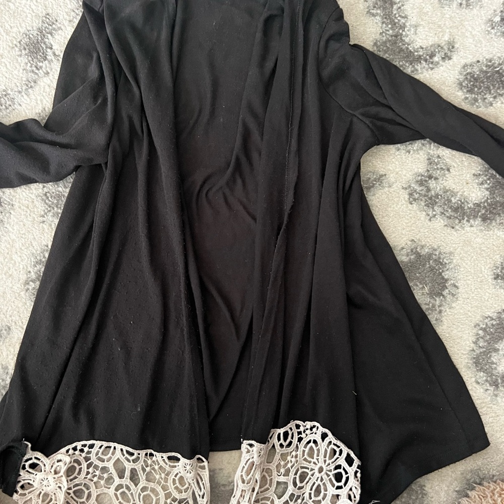 Black Cardigan with Lace Trim